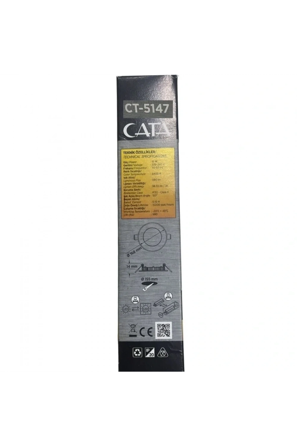 Cata CT-5147 12W 6400K Slim Panel Led Spot Beyaz Işık