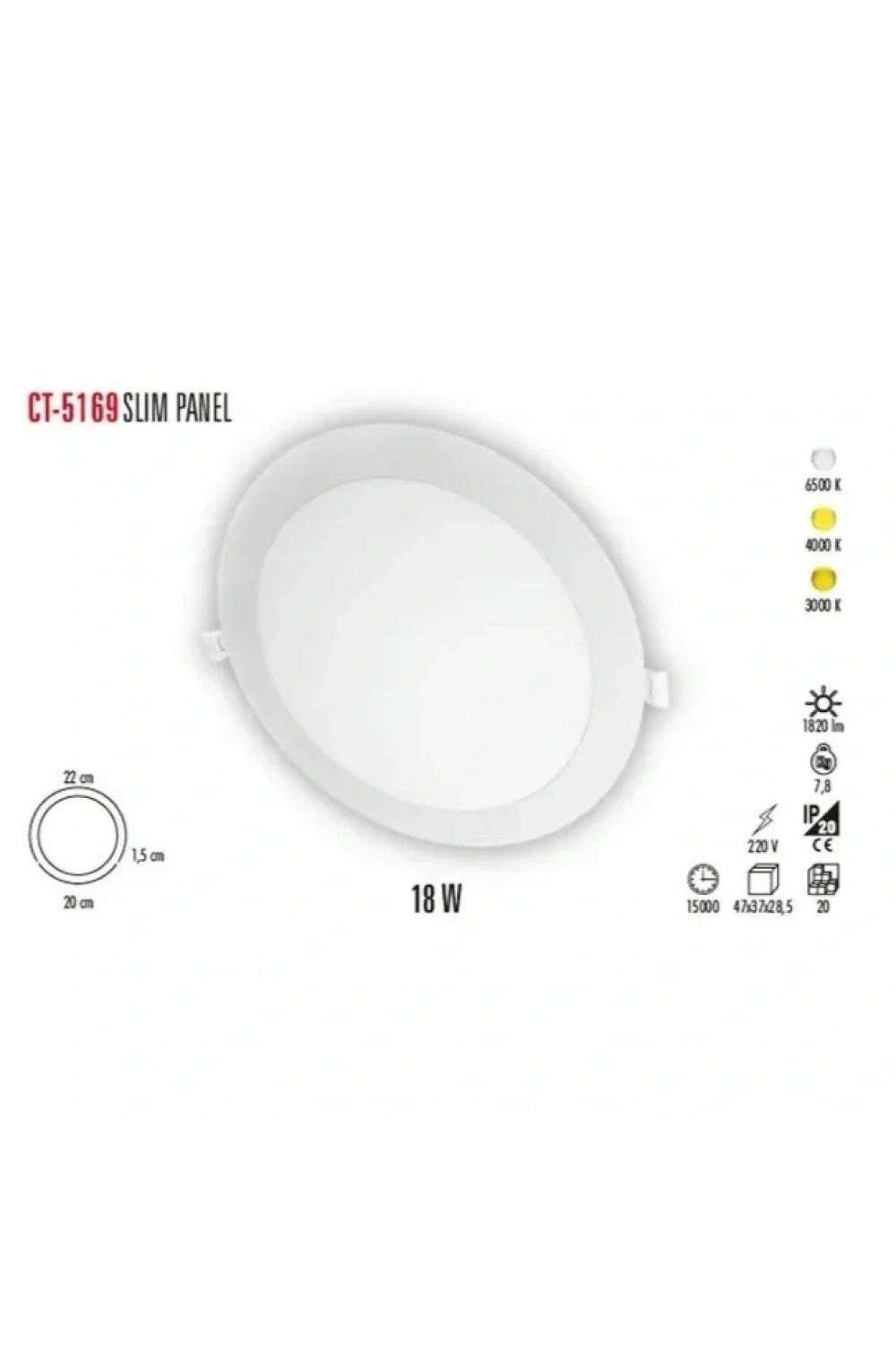 Cata CT-5169 18W 6400K Slim Panel Led Spot Beyaz Işık