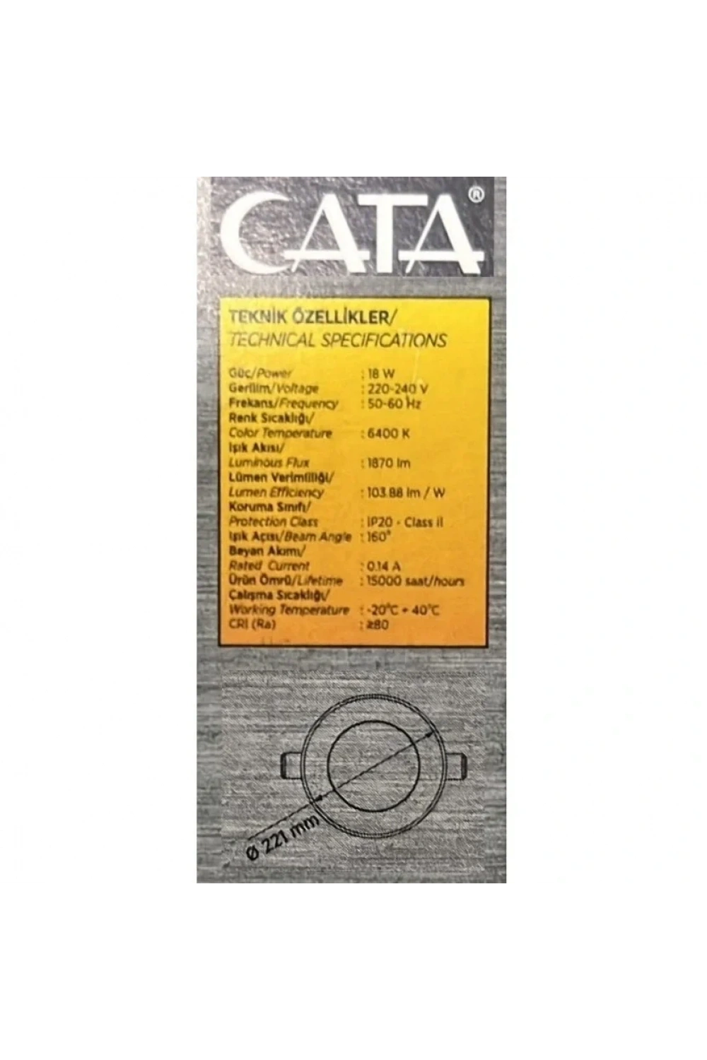 Cata CT-5169 18W 6400K Slim Panel Led Spot Beyaz Işık