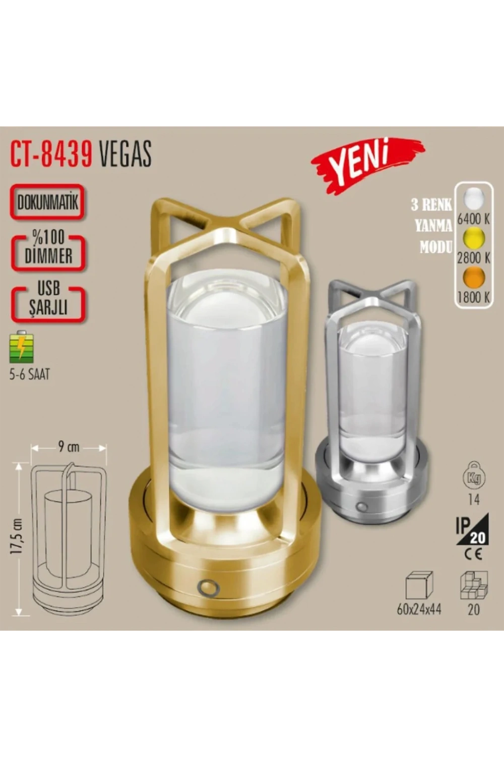 Cata Vegas Gümüş Şarjlı Masa Lambası CT-8439