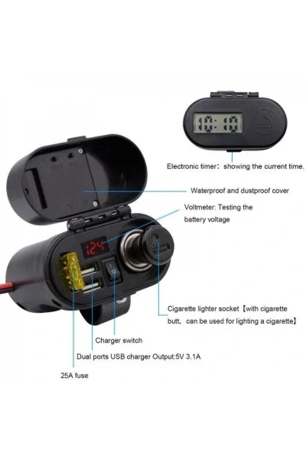 CD-3068 Su Geçirmez Çok Fonksiyonlu USB + Type-C Şarj Cihazı ve Çakmaklık