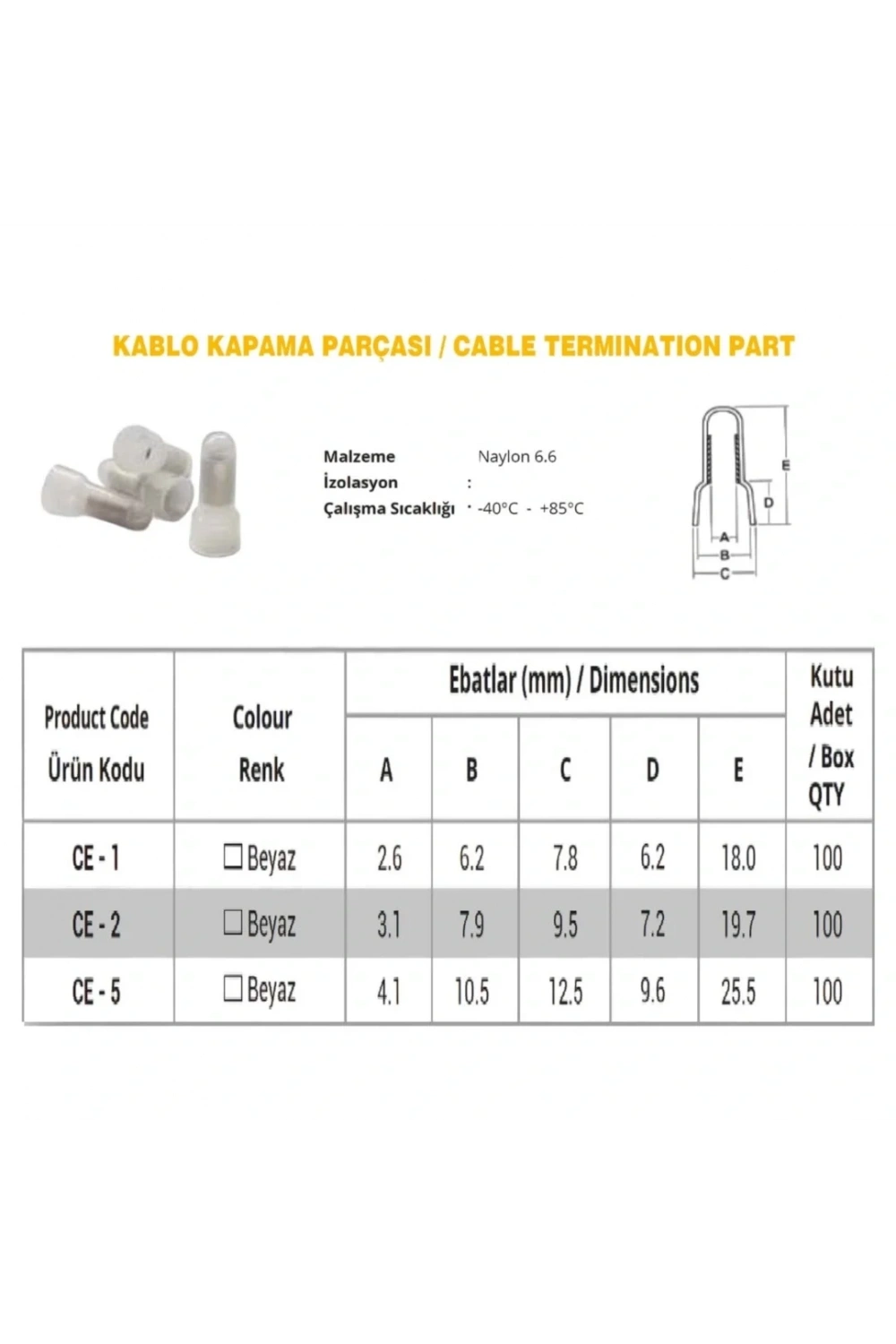 CE-2 1.5-2.5mm2 Kablo Ucu Kapama Terminali 100 Adet
