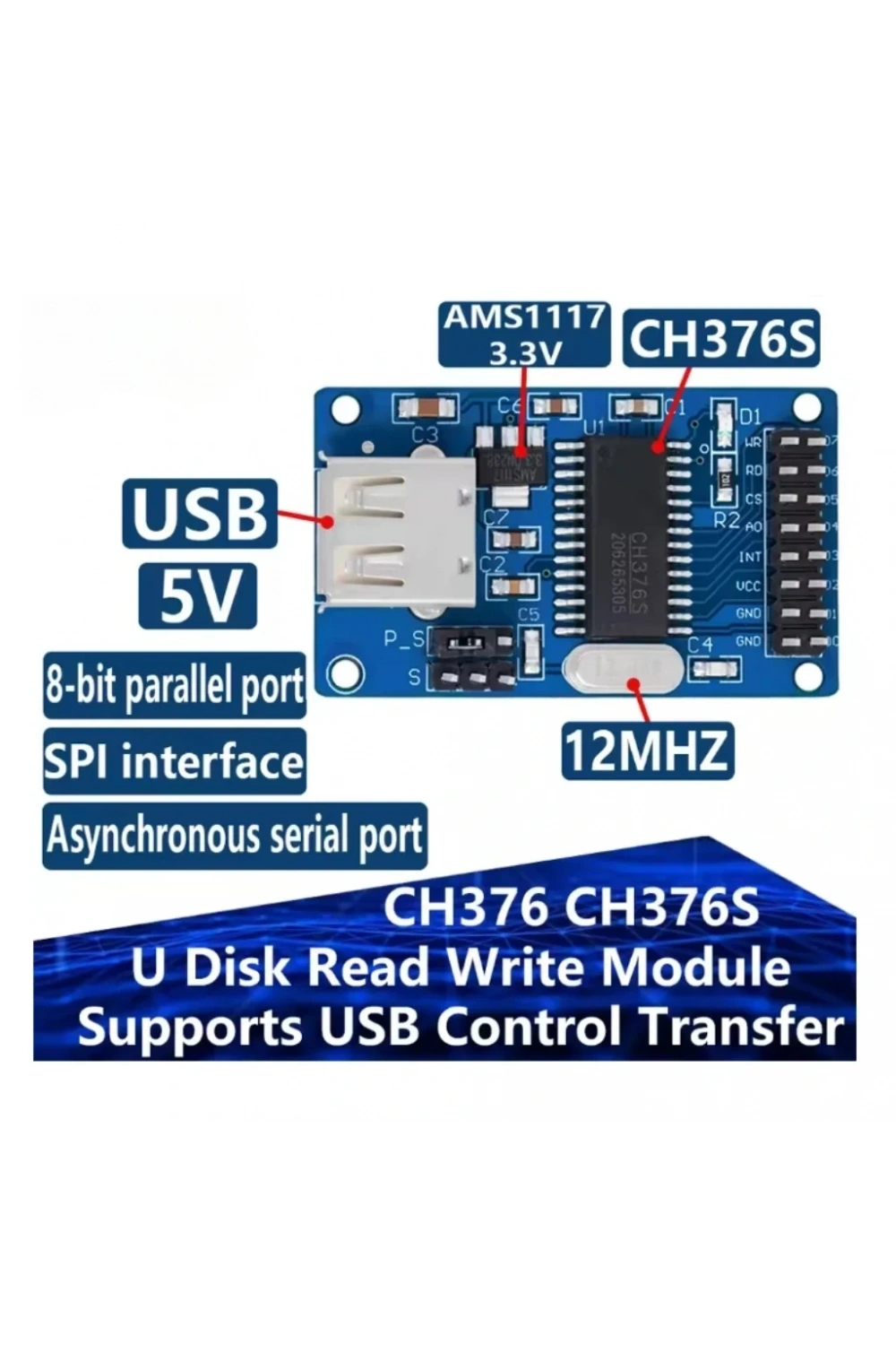 CH376S USB Modül - USB Bellek Okuyucu ve Flash Disk Desteği
