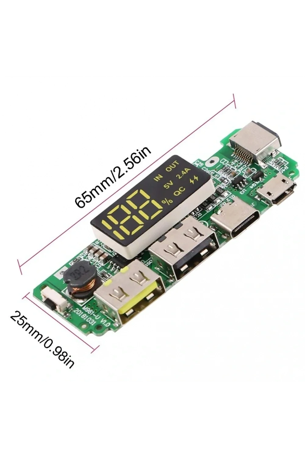 Çift USB 5V 2.4A Ledli Micro Type-C Powerbank Modülü
