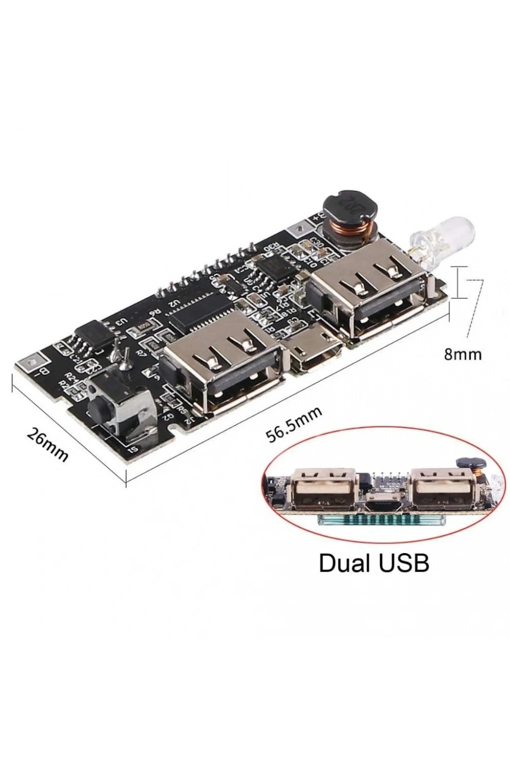 Çift USB Çıkışlı Ekranlı Powerbank Kartı - Lipo Şarj Devresi