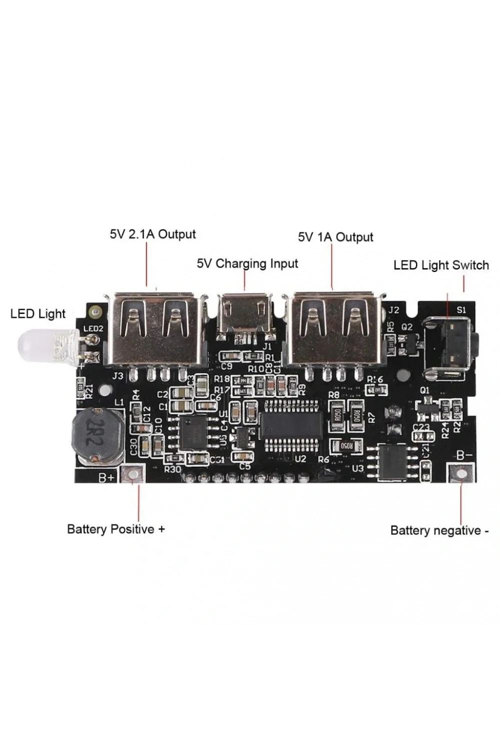 Çift USB Çıkışlı Ekranlı Powerbank Kartı - Lipo Şarj Devresi