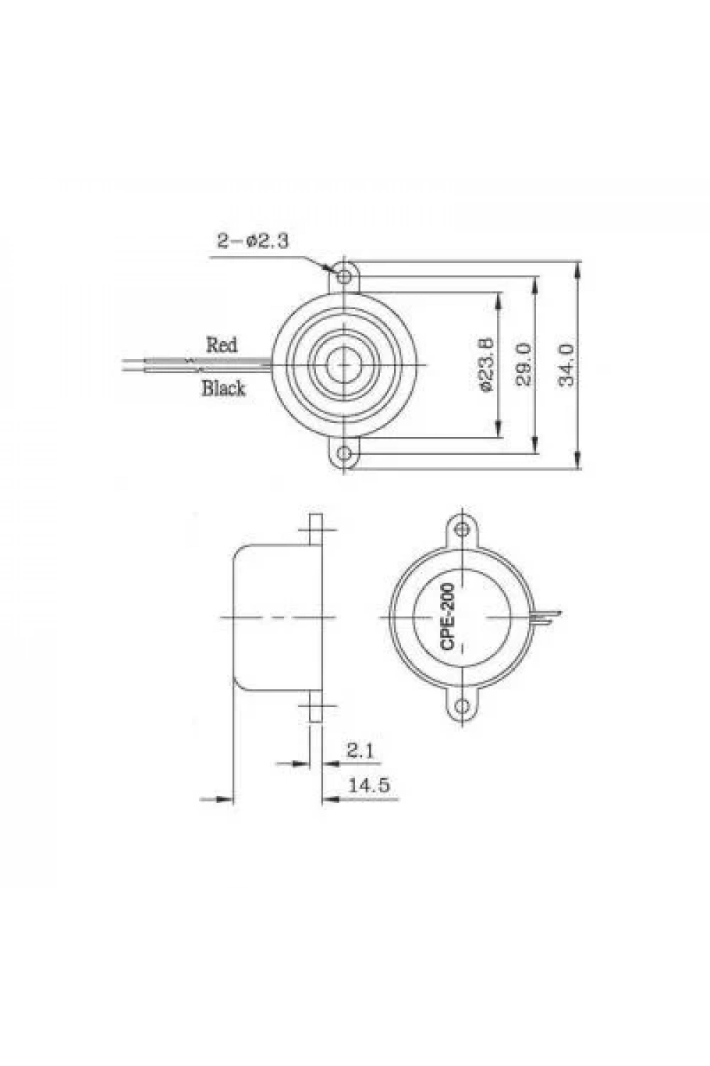 CPE-200 Devreli Buzzer 3-20V 73dB Siren 23.8mm