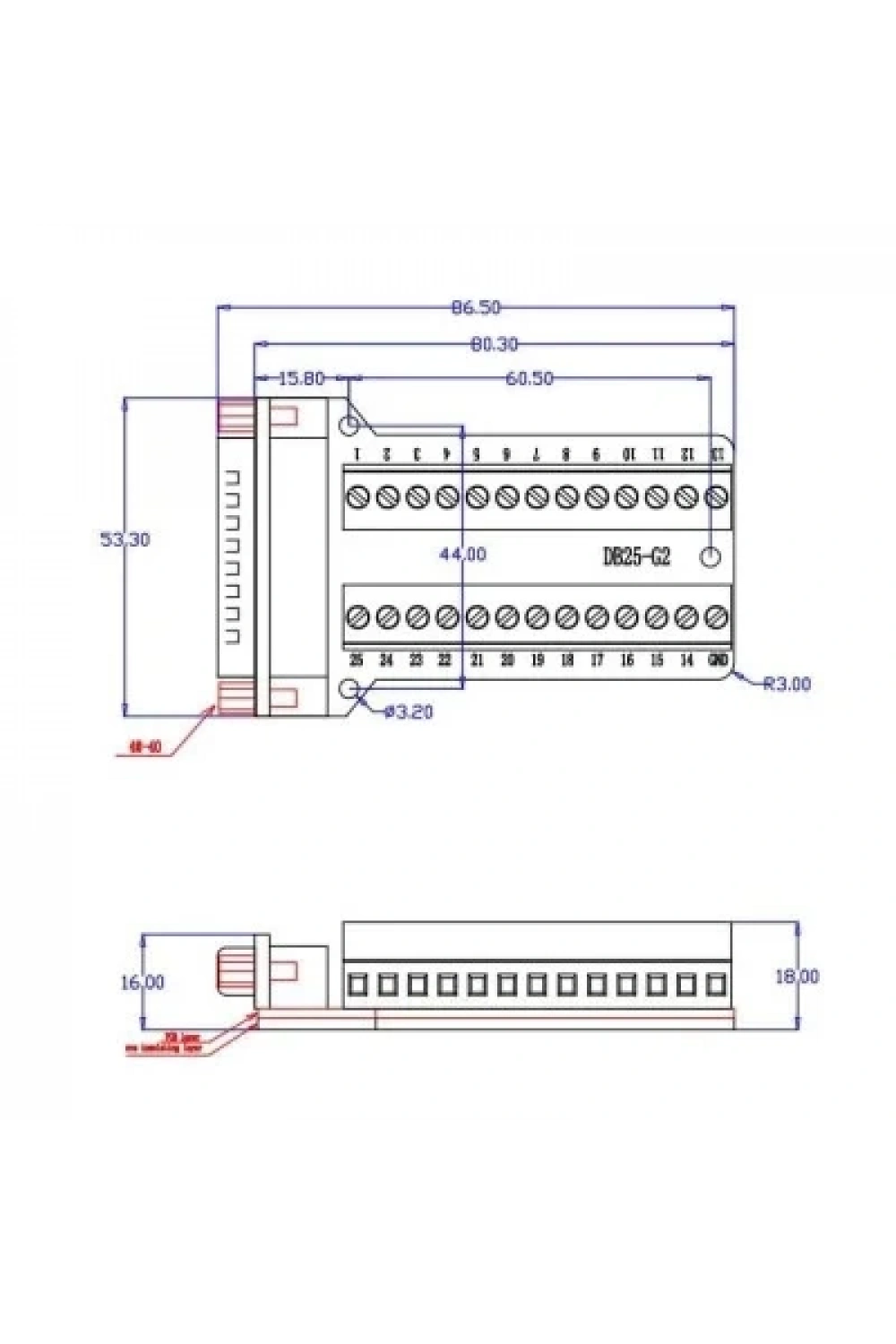 D-Sub DB25-G2 25-Pin Erkek Terminal Block Adaptörü