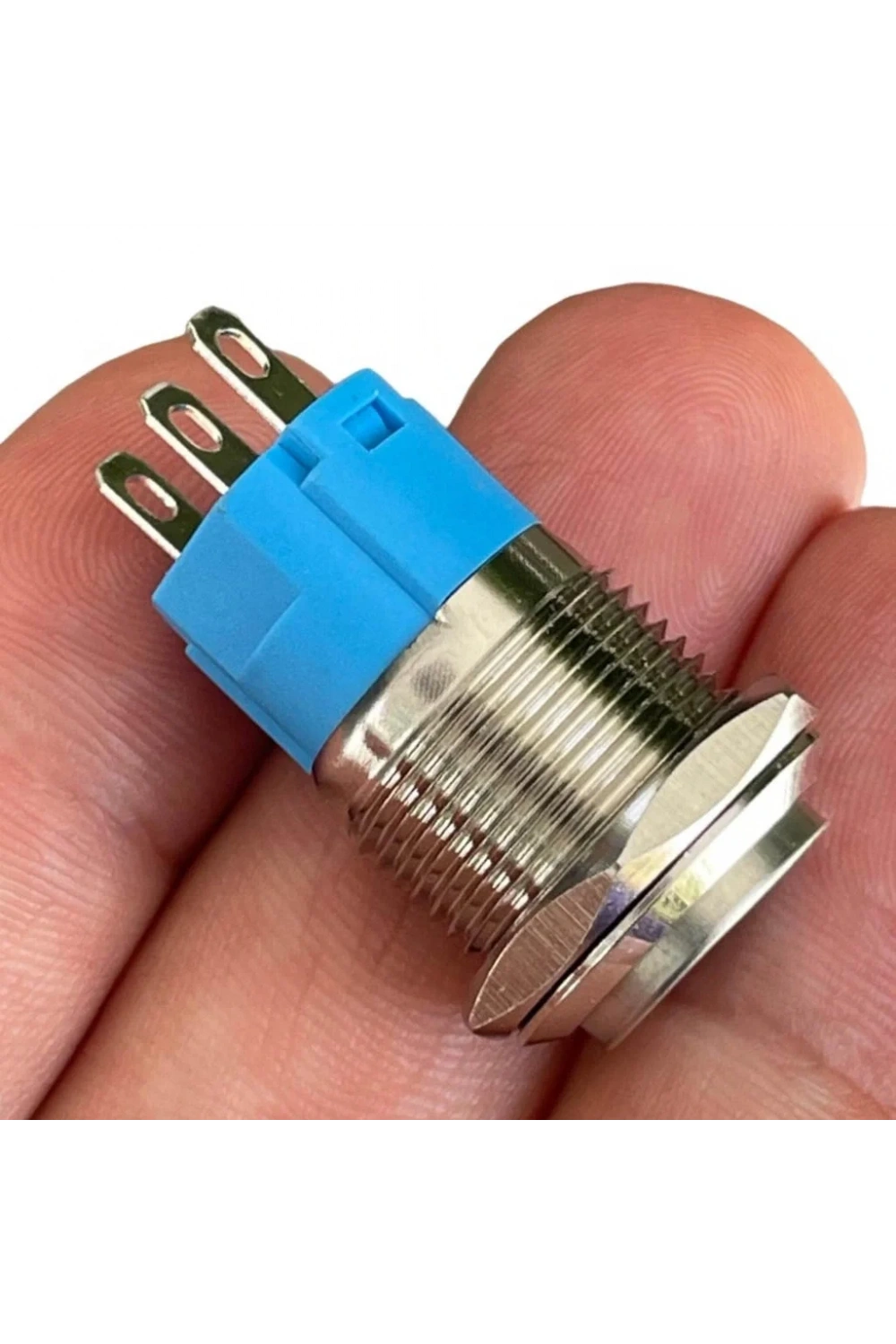 D21 16mm Metal Mavi halka Ledli Kalıcı Buton 24V