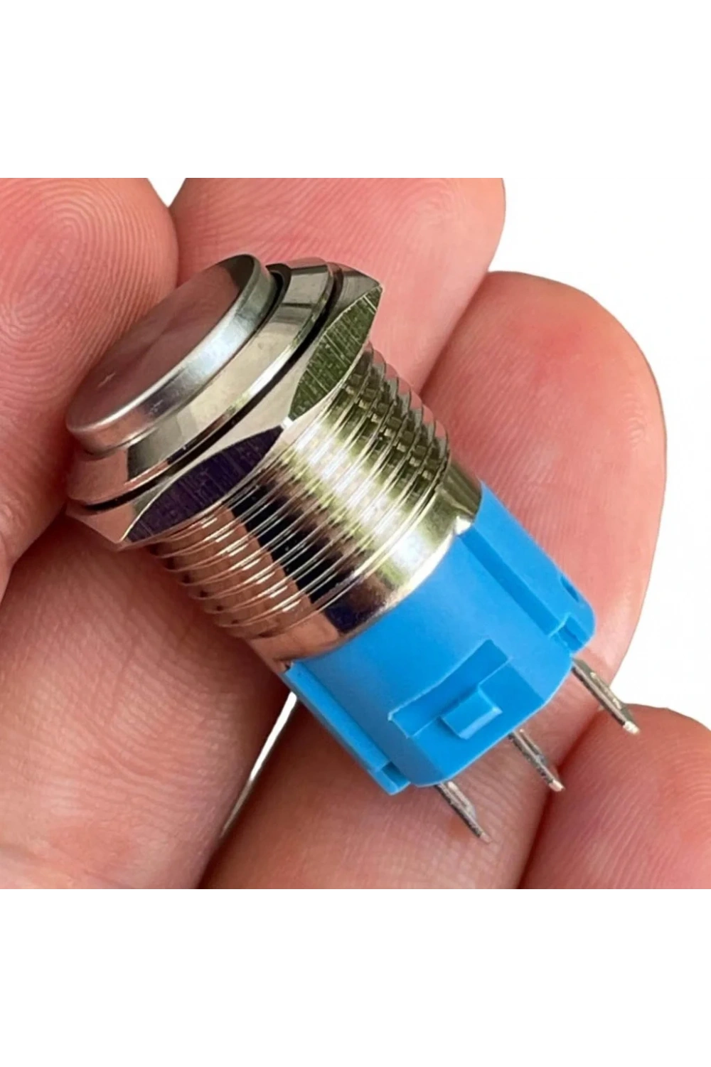 D21 16mm Metal Mavi halka Ledli Kalıcı Buton 24V