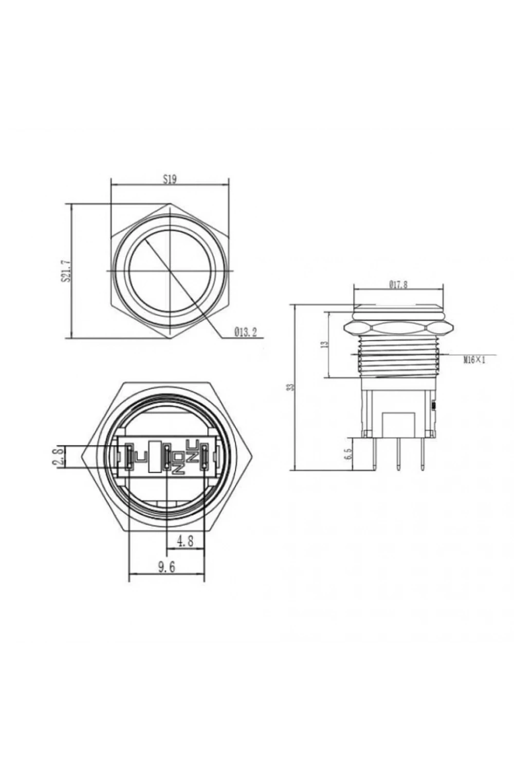 D21 16mm Metal Mavi halka Ledli Kalıcı Buton 24V