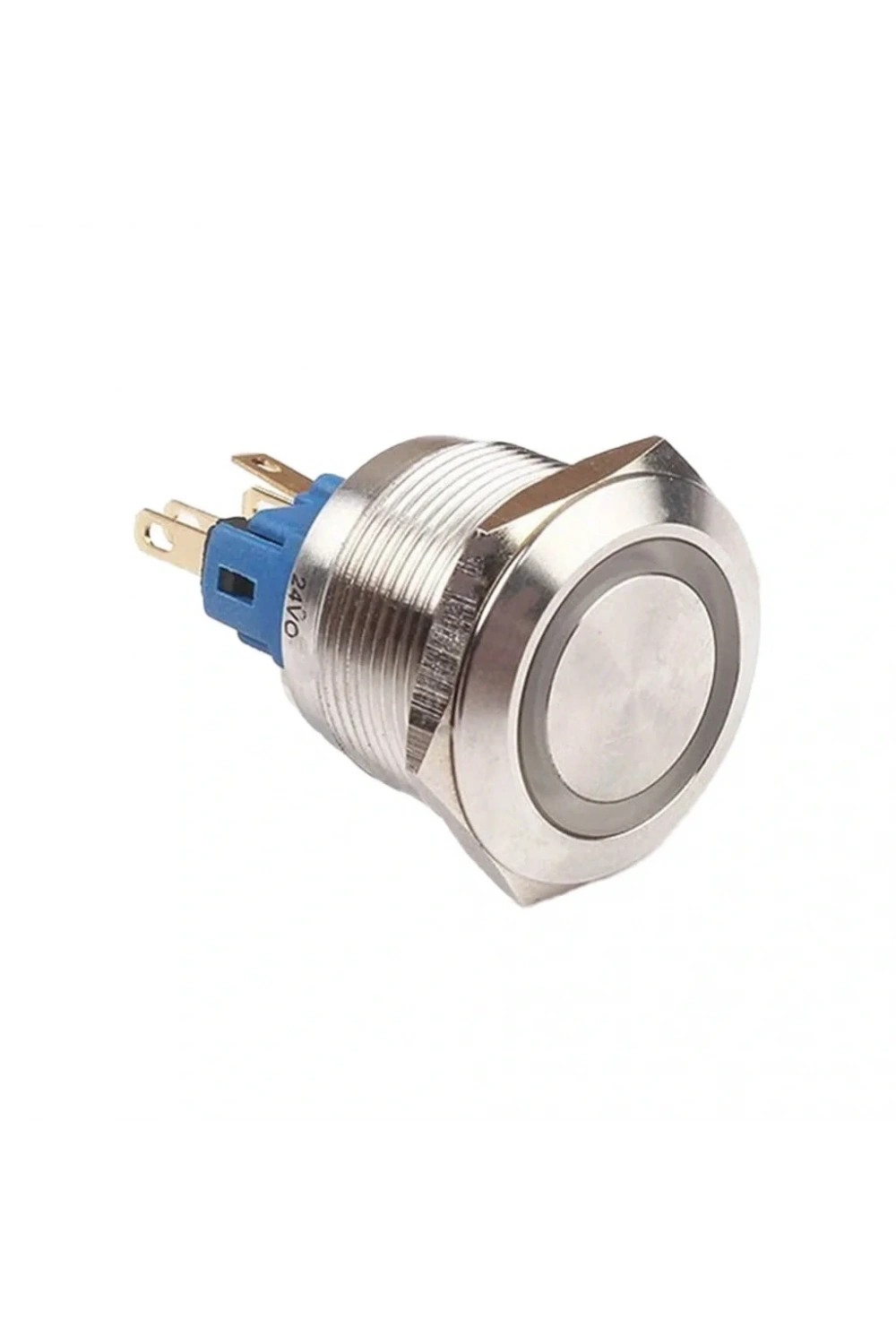 D39 16mm Metal Beyaz Halka Ledli Yaylı Buton 12V