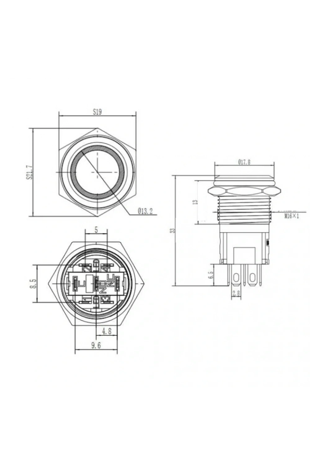 D64 Ø16mm Metal Kalıcı Buton ON-OFF 1NO