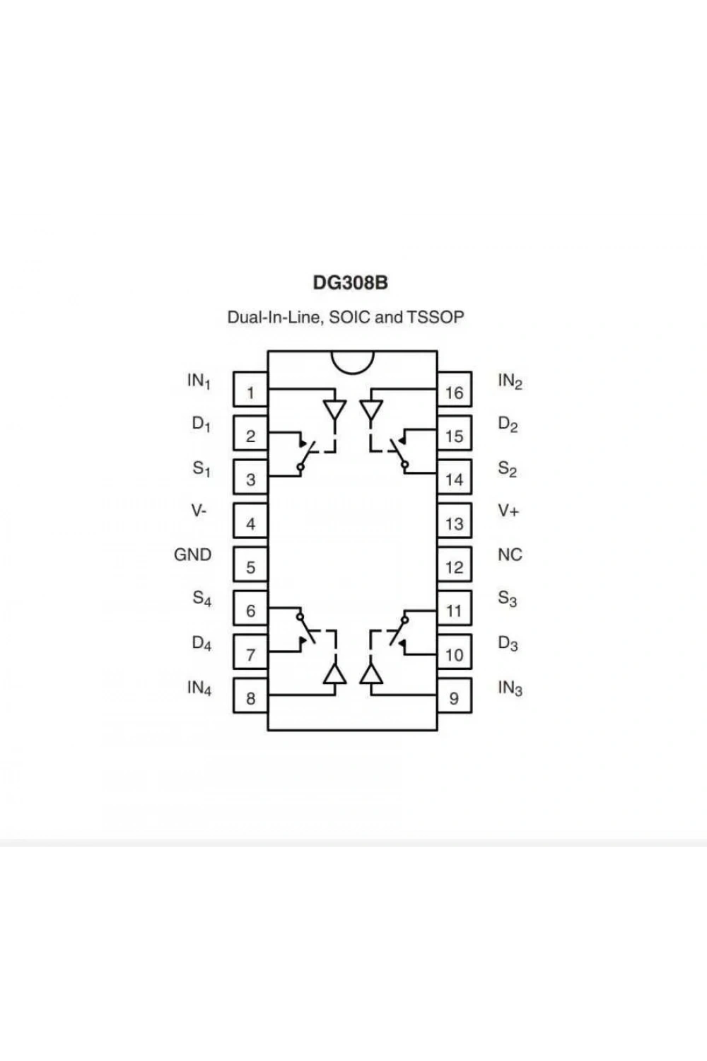 DG308BDY SOIC-16 CMOS Analog Anahtarlama Entegresi