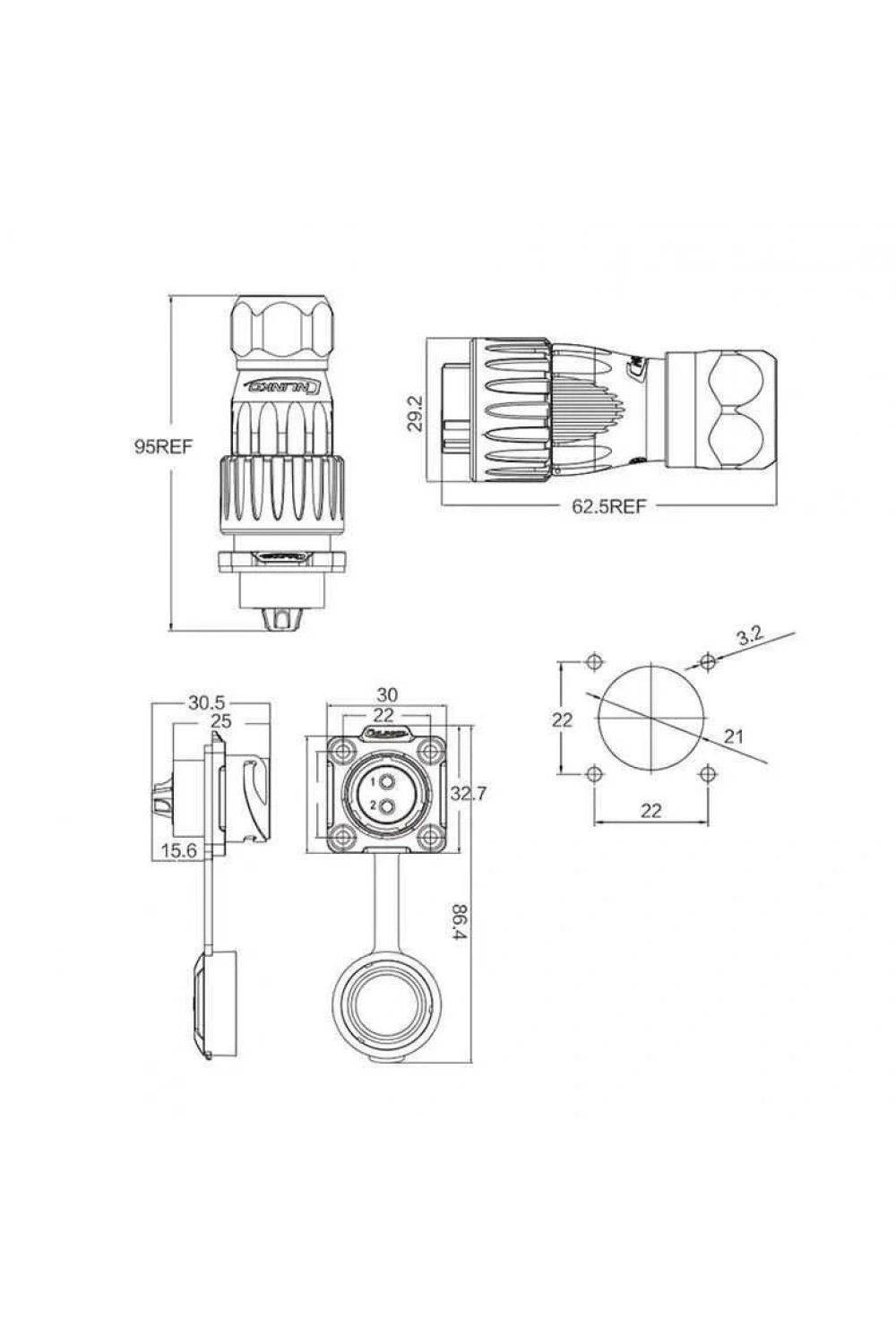 DH-20-C02SX-03-401 2-Pin Su Geçirmez Konnektör - Erkek