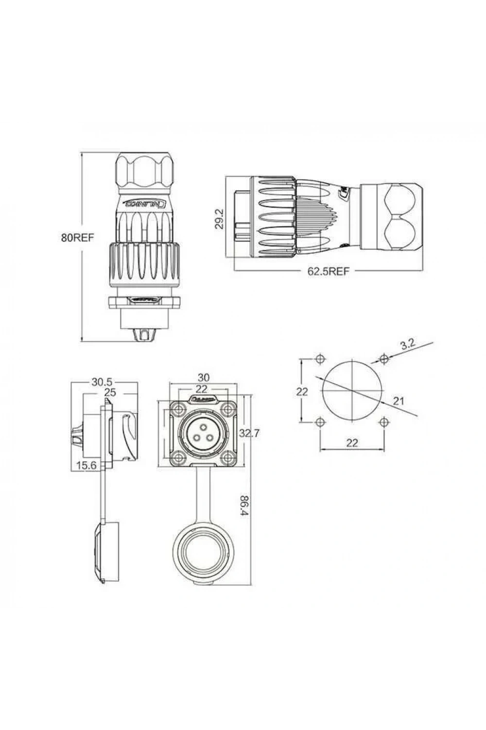 DH-20-C03SX-03-401 3-Pin Su Geçirmez Konnektör - Erkek