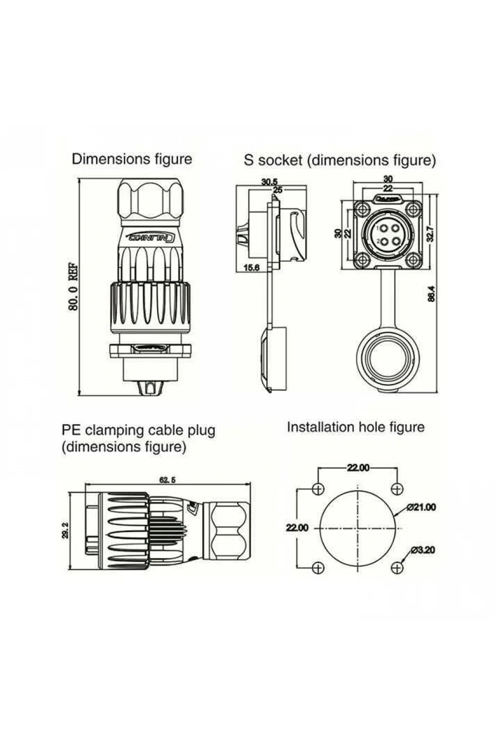 DH-20-C04PE-03-001 4-Pin Su Geçirmez Konnektör - Erkek