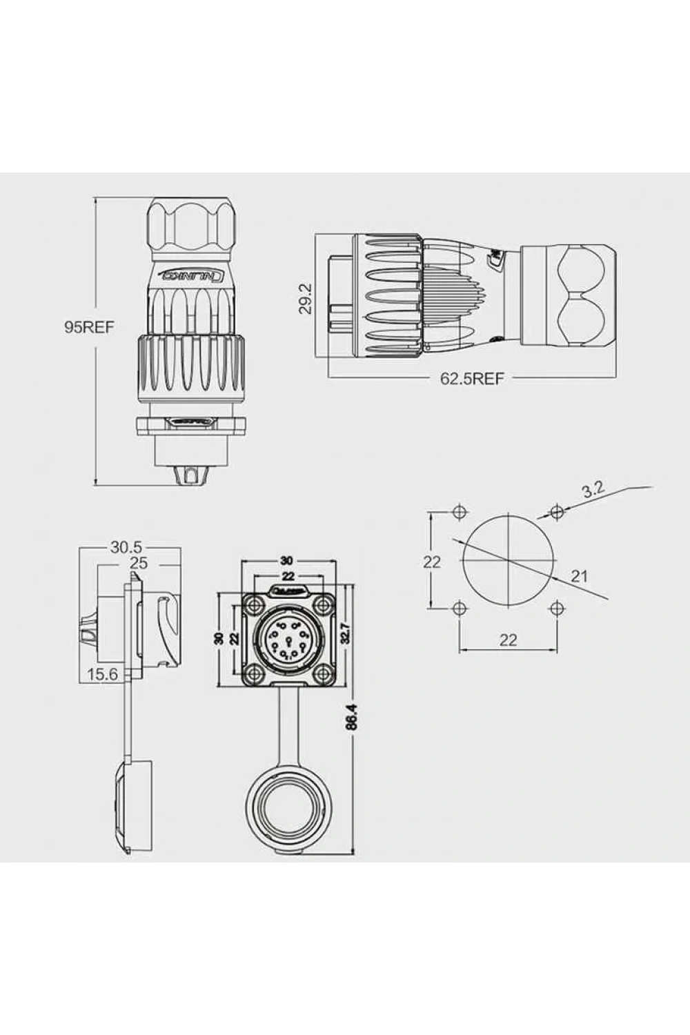 DH-20-C09PE-03-001 9-Pin Su Geçirmez Konnektör - Erkek