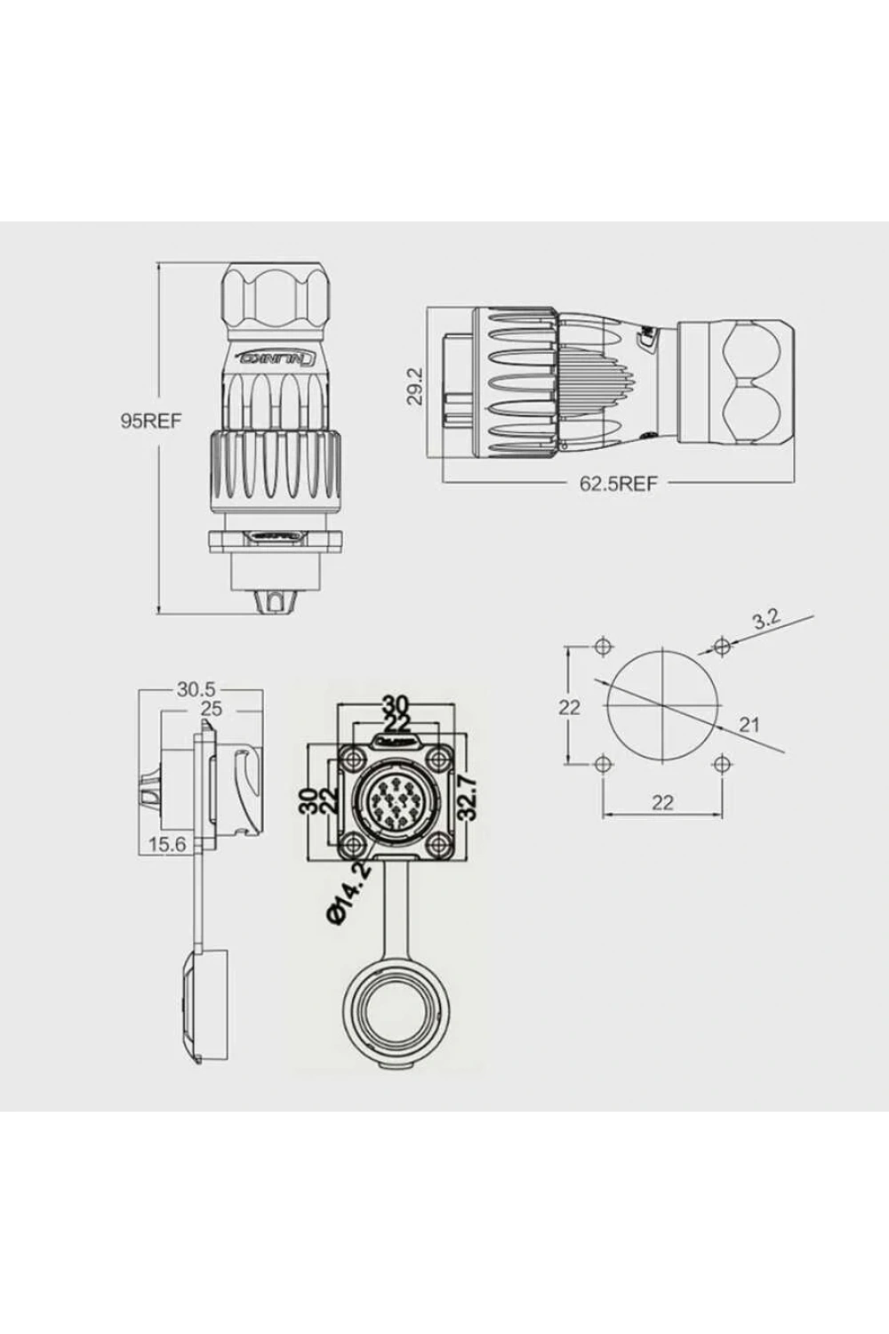 DH-20-C12PE-03-001 12-Pin Su Geçirmez Konnektör - Erkek