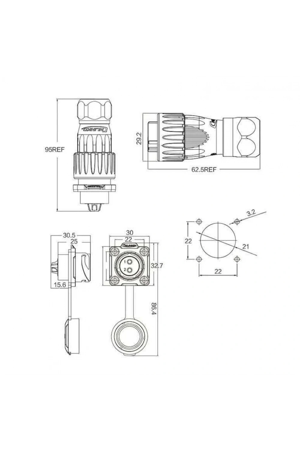 DH-20-J02PE-03-001 2-Pin Su Geçirmez Konnektör - Dişi