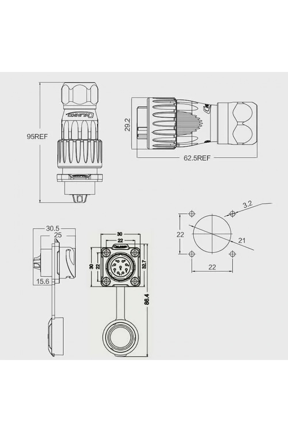 DH-20-J09SX-03-401 9-Pin Su Geçirmez Konnektör - Dişi
