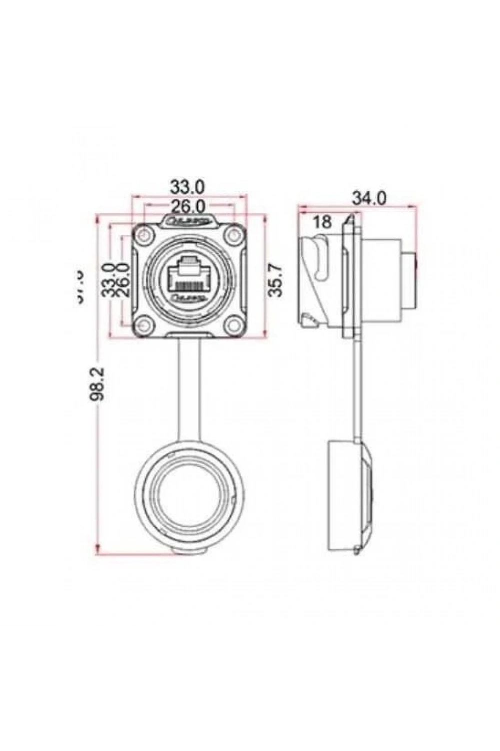 DH-24-J/RJ45/213/SX-43-401 Su Geçirmez Ethernet Konnektörü - Dişi