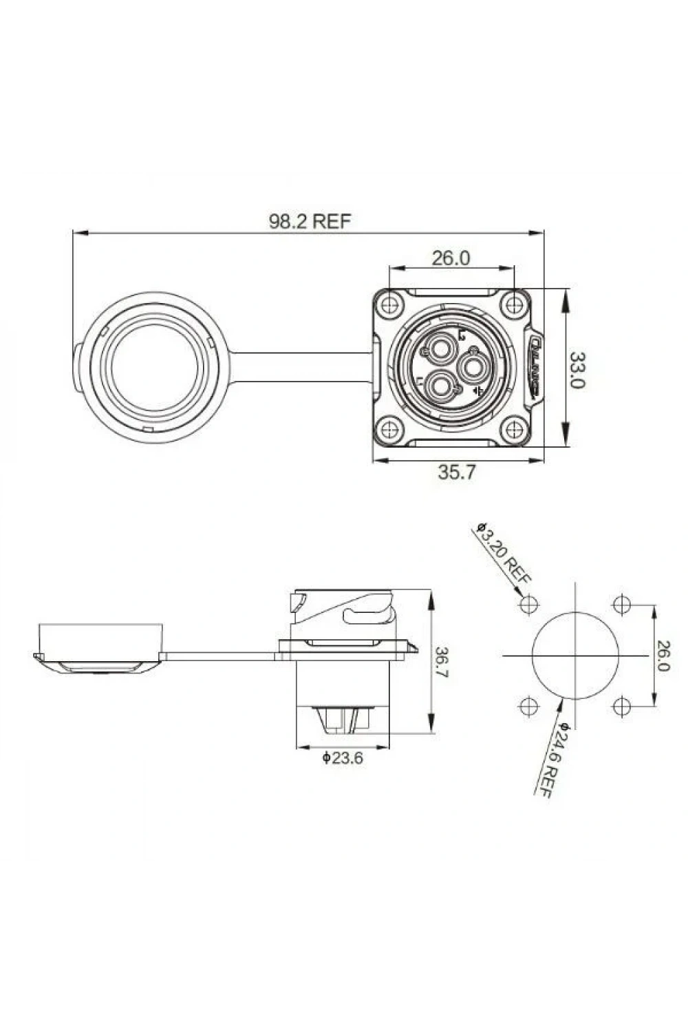 DH-24-J03SX-03-401 3-Pin Su Geçirmez Konnektör - Dişi