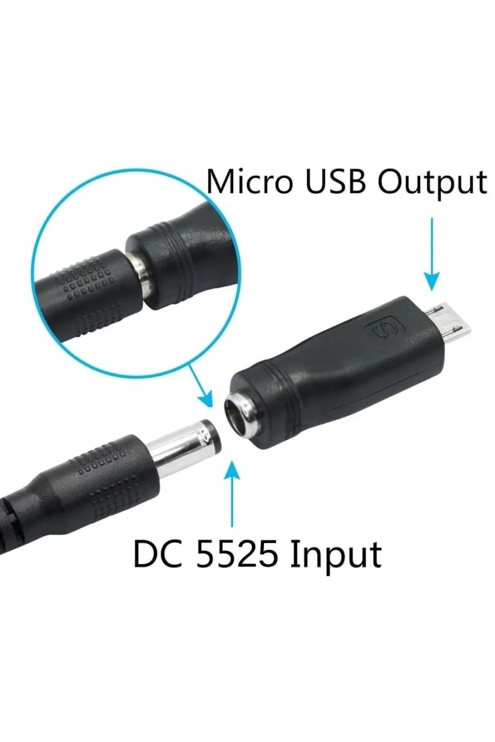 Dişi 5.5mm x 2.5mm - Erkek Micro Usb Şarj Dönüştürücü