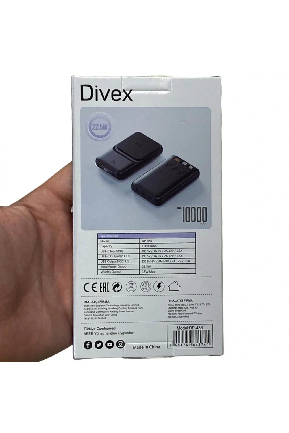 Divex 10000 mAh 22.5w Hızlı Şarjlı 15W Hızlı Wireless Powerbank DP-436