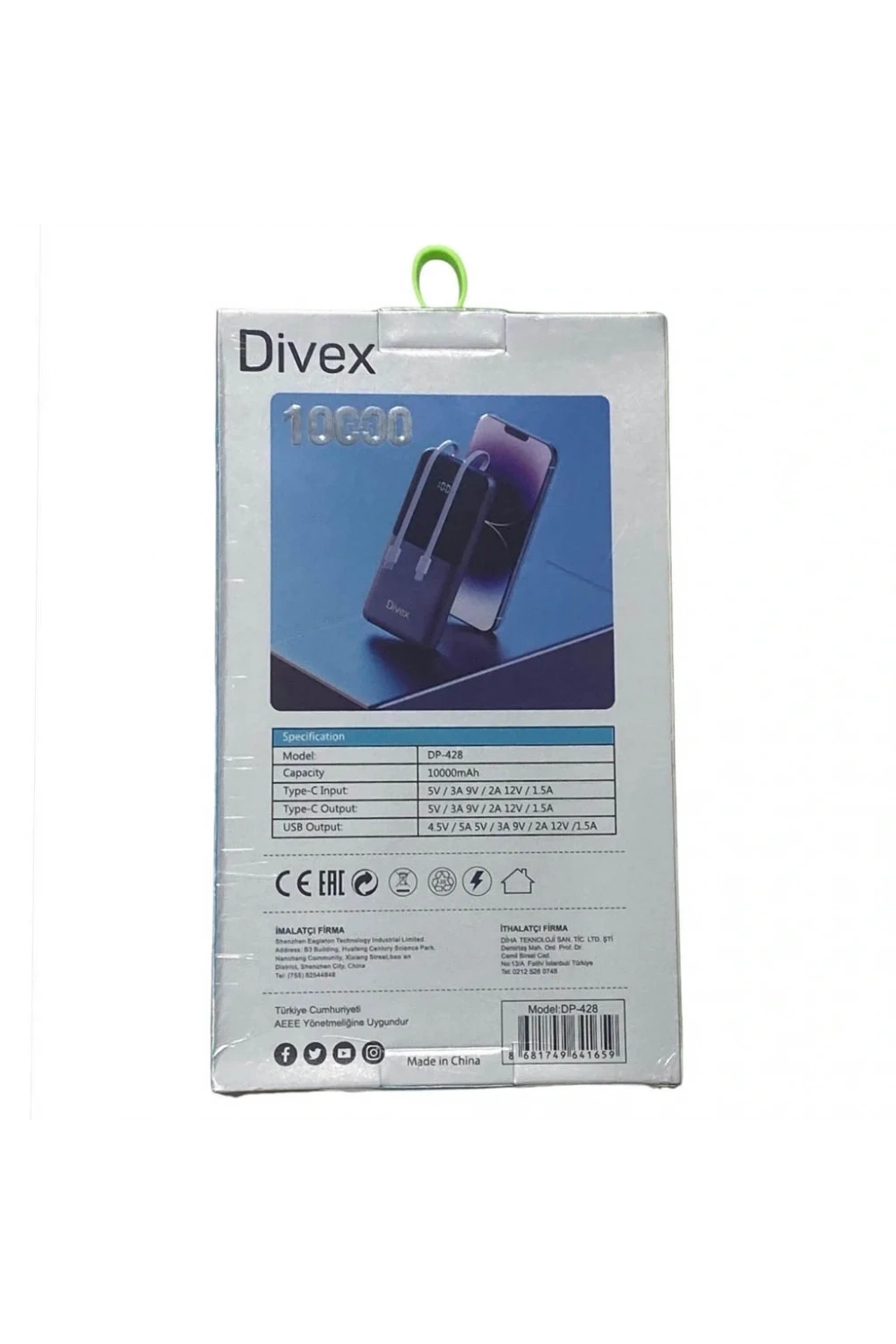 Divex 10000 mAh Powerbank 22.5W 2 Kablo Çıkışlı DP-428