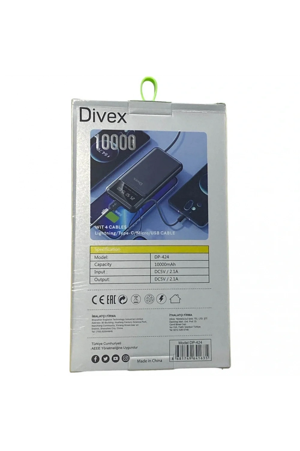 Divex 10000 mAh Powerbank 4 Farklı Kablo Çıkışlı DP-424