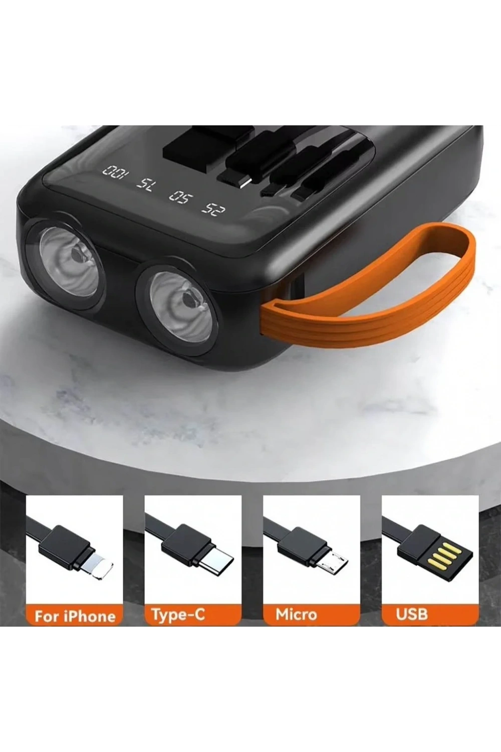 Divex 10000 mAh Powerbank 4 Farklı Kablo Çıkışlı Led Fenerli DP-430