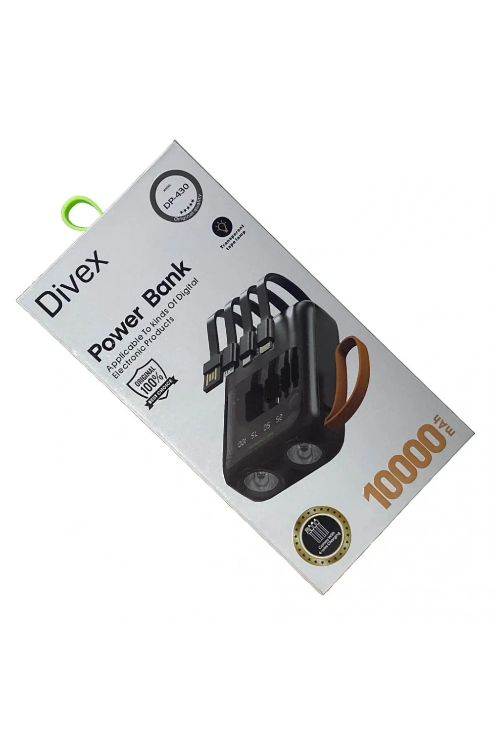 Divex 10000 mAh Powerbank 4 Farklı Kablo Çıkışlı Led Fenerli DP-430