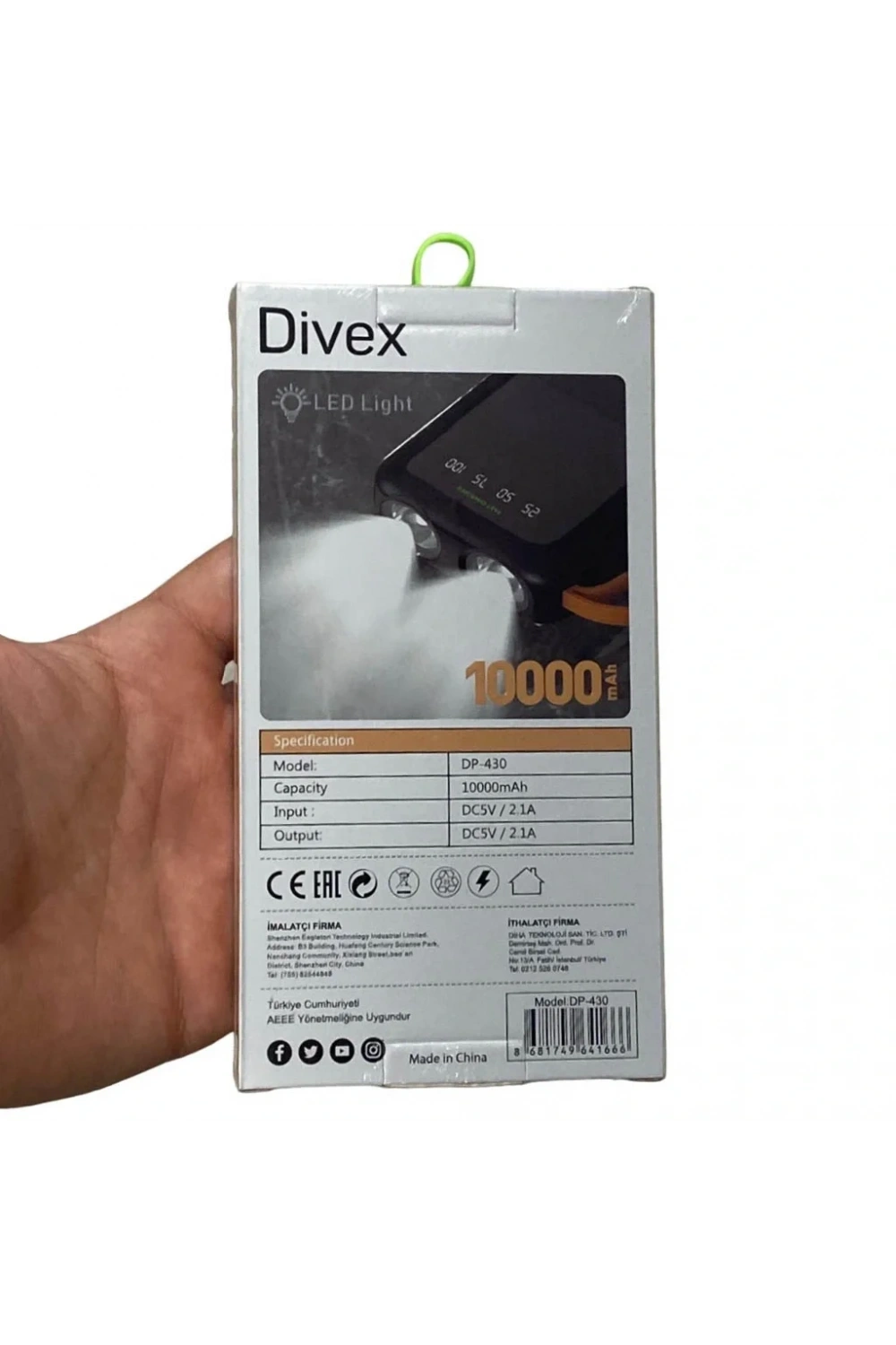 Divex 10000 mAh Powerbank 4 Farklı Kablo Çıkışlı Led Fenerli DP-430