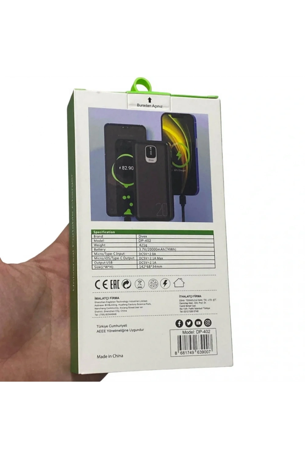Divex 20000 mAh Powerbank 4 Farklı Kablo Çıkışlı DP-402