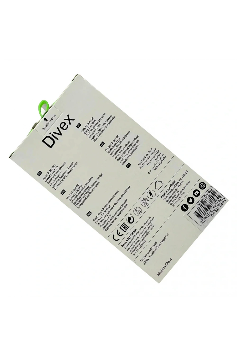 Divex 2.4 Amper 12W Dual Araç Şarj Cihazı Siyah DA-302