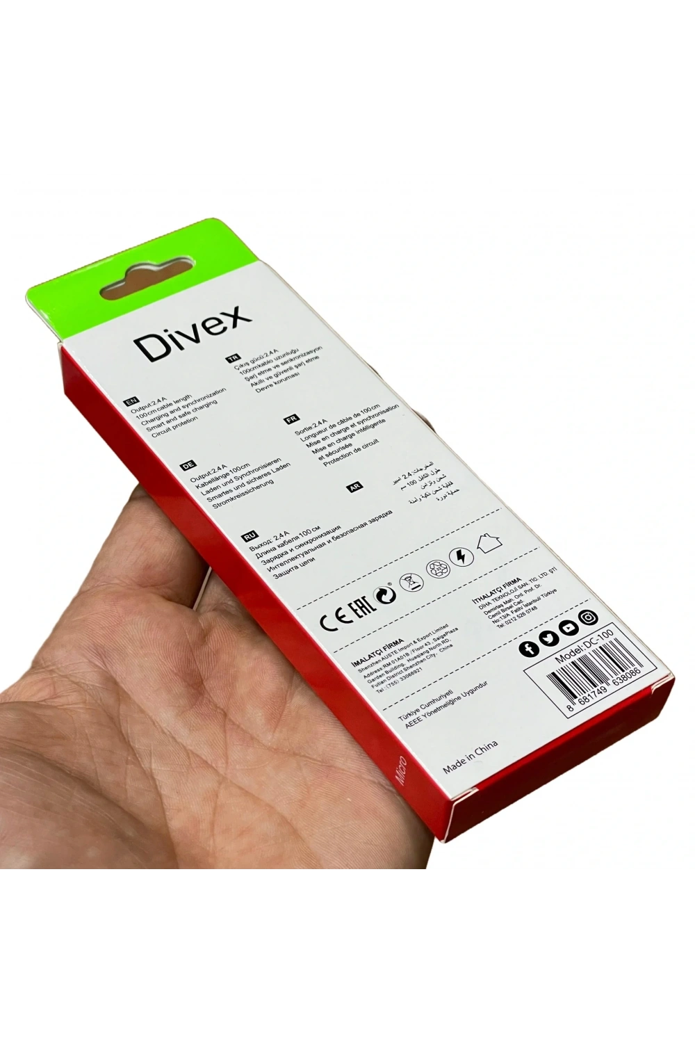 Divex 2.4A Micro Usb Hızlı Şarj ve Data Kablosu 1m DC-100