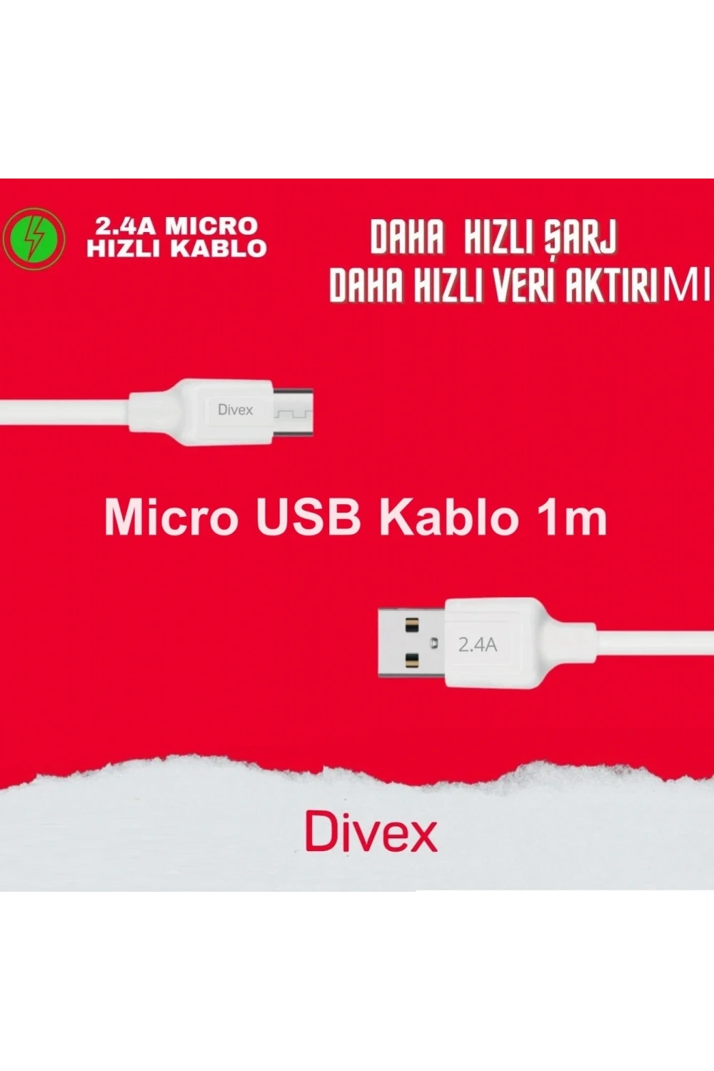 Divex 2.4A Micro Usb Hızlı Şarj ve Data Kablosu 1m DC-100