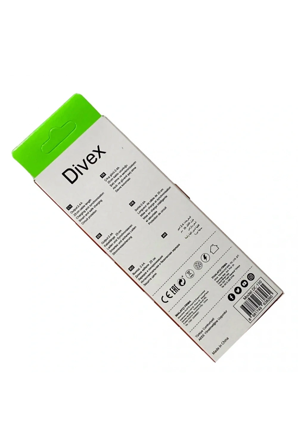 Divex 2.4A Micro USB to USB Hızlı Şarj Kablosu 25cm DC-150