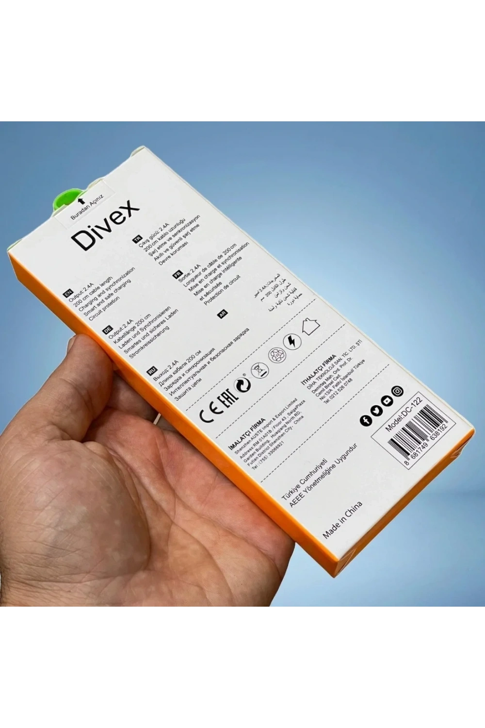 Divex 2.4A Type-C Hızlı Şarj Data Kablosu 2 Metre DC-122