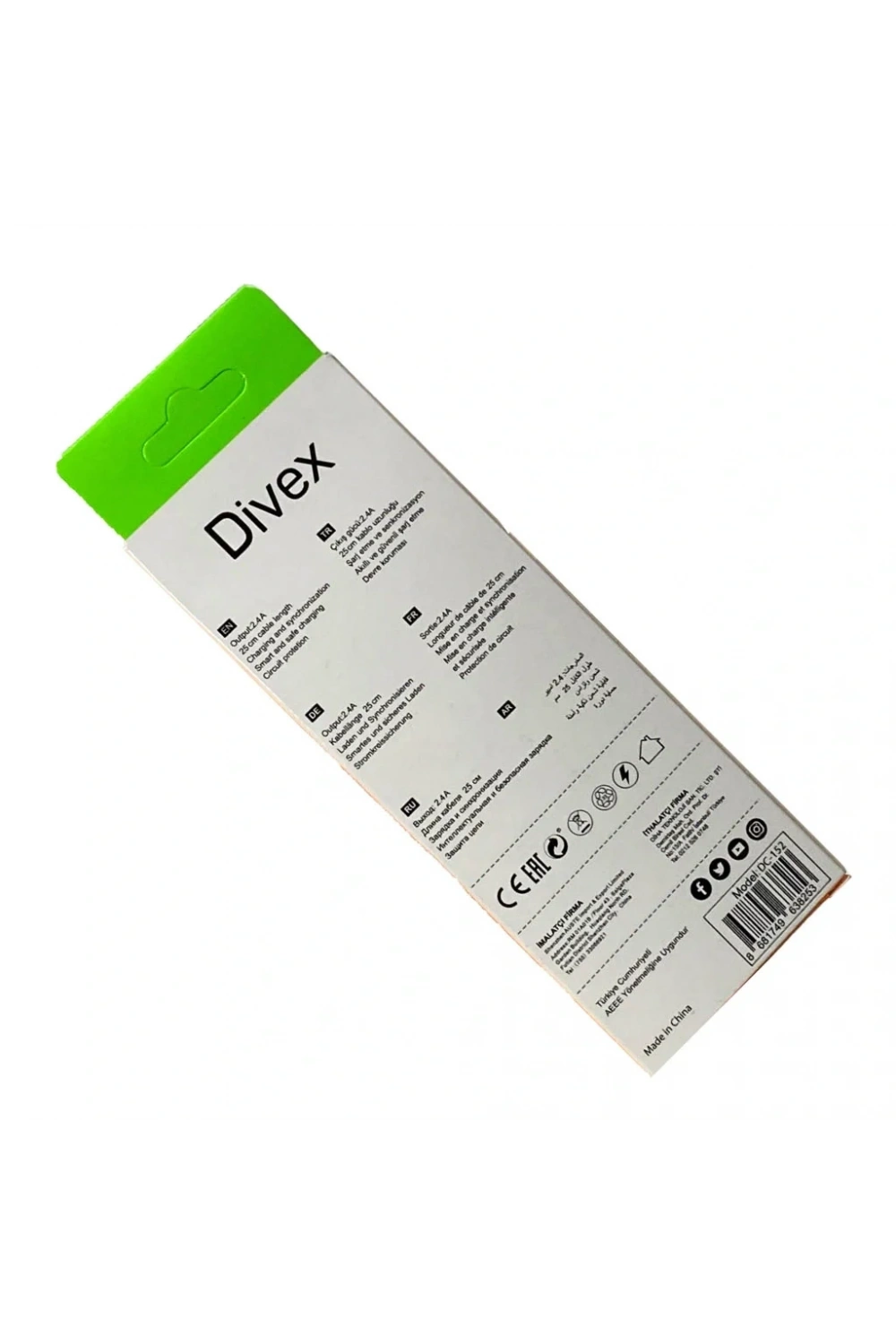 Divex 2.4A Type-C to USB Hızlı Şarj Kablosu 25cm DC-152