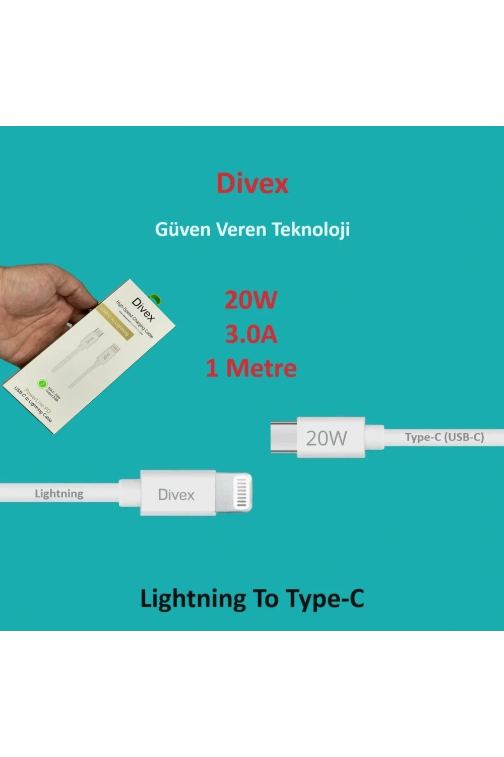 Divex 3.0A 20W Type-C to Lightning Hızlı Şarj Data Kablosu DC-142