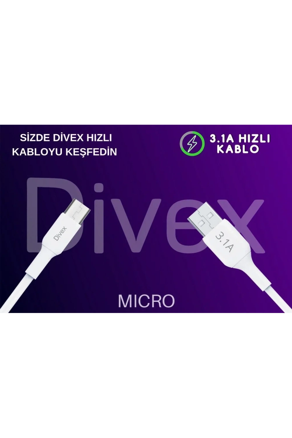 Divex 3.1A Micro USB Hızlı Şarj Data Kablosu 1 metre DC-110