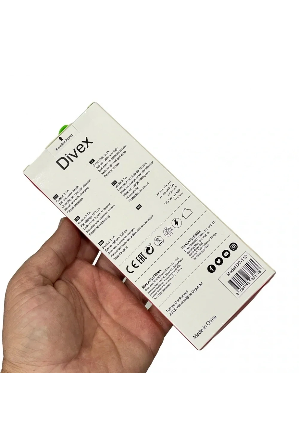 Divex 3.1A Micro USB Hızlı Şarj Data Kablosu 1 metre DC-110