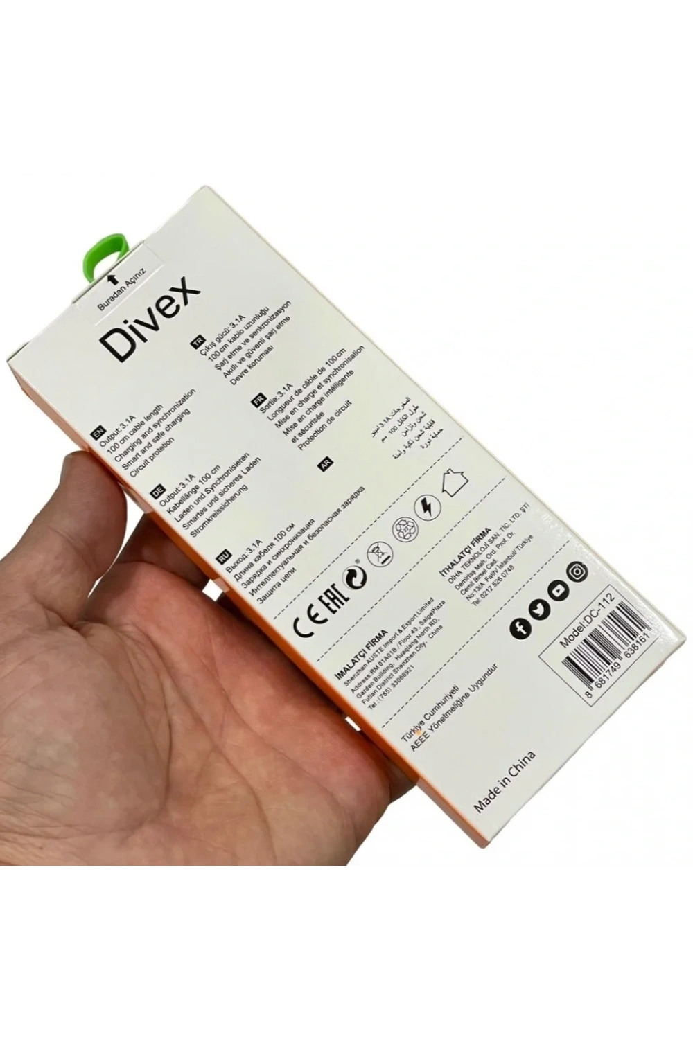 Divex 3.1A Type-C Hızlı Şarj Data Kablosu DC-112
