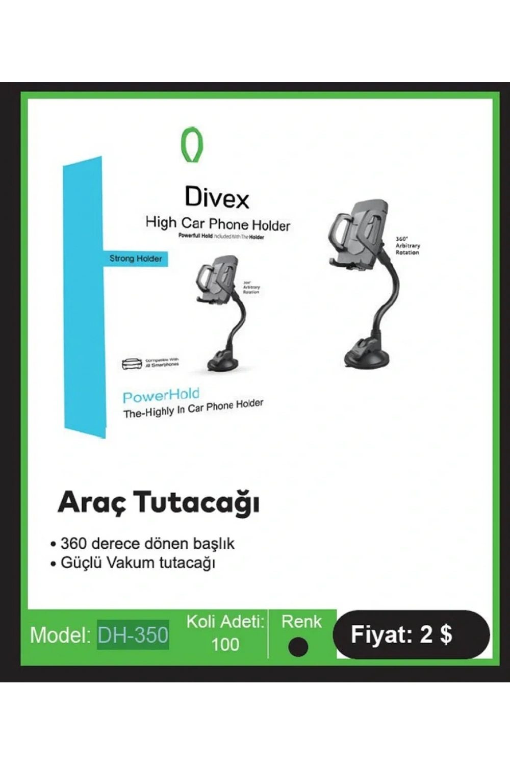 Divex 360 Derece Dönebilen Araç İçi Telefon Tutacağı DH-350