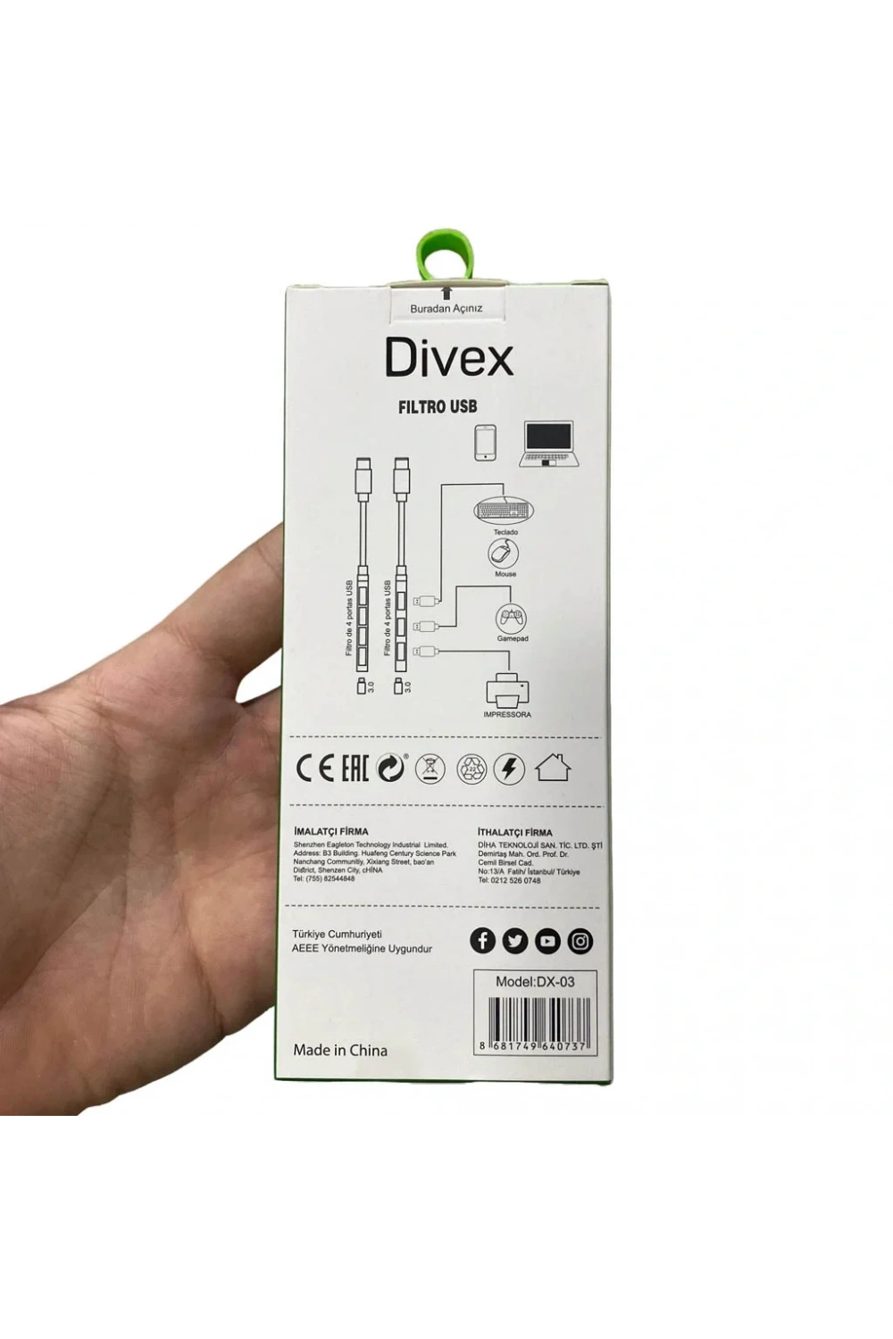 Divex 4 Çıkışlı USB Çoklayıcı 4 Port USB Splitter DX-03