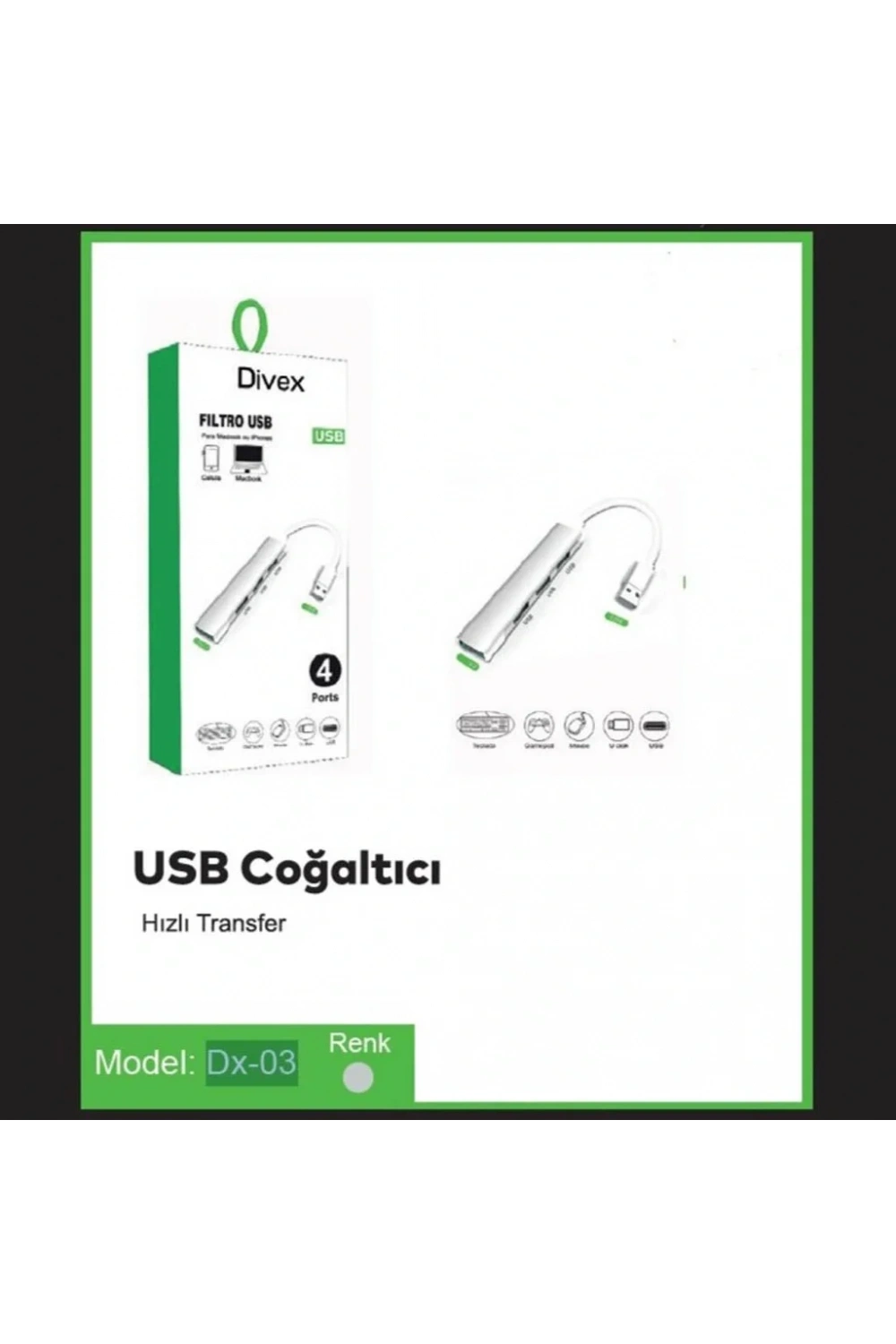 Divex 4 Çıkışlı USB Çoklayıcı 4 Port USB Splitter DX-03