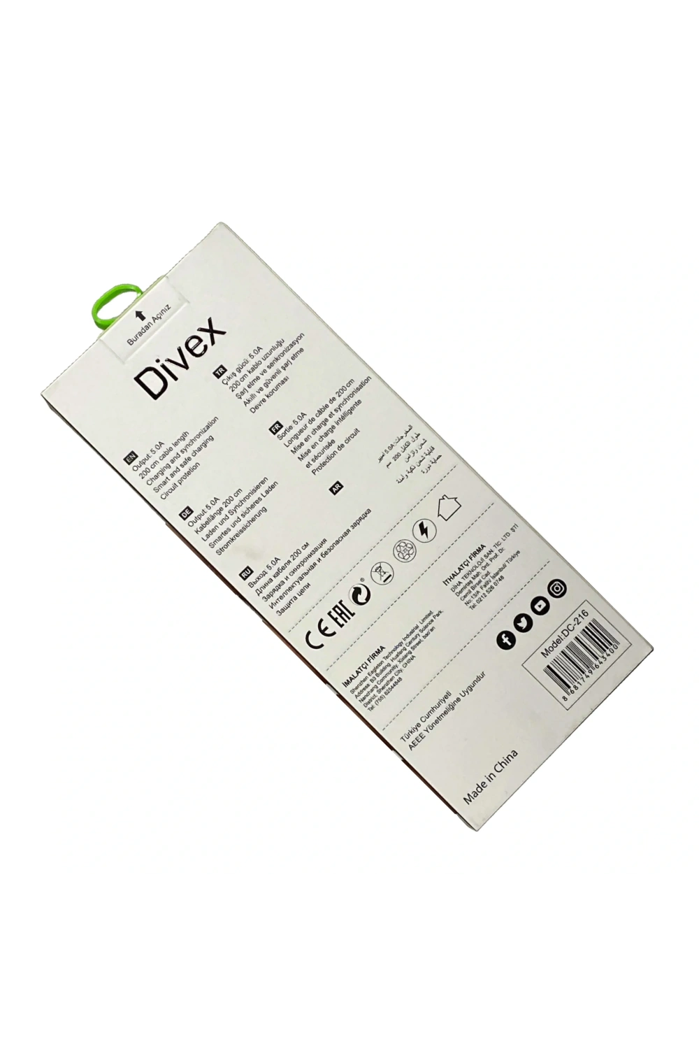 Divex 45W Type-C to Type-C Yüksek Hızlı Şarj Kablosu 2m DC-216