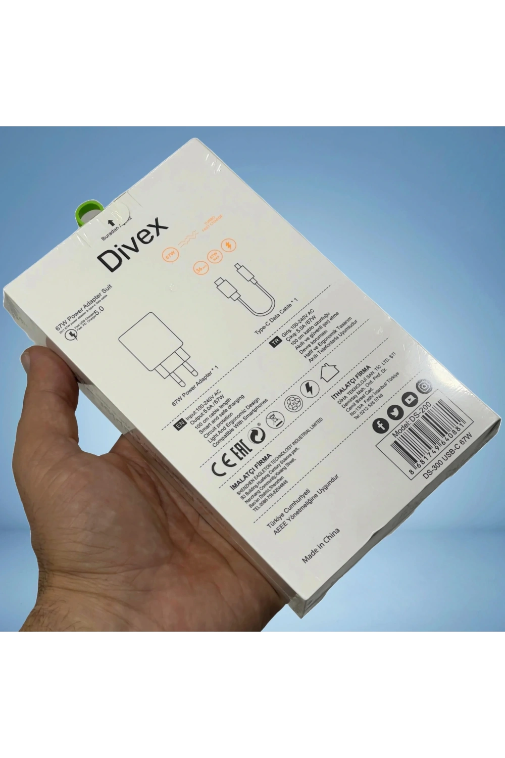 Divex 67W 3A USB Type-C Yüksek Hızlı Şarj Aleti DS-300